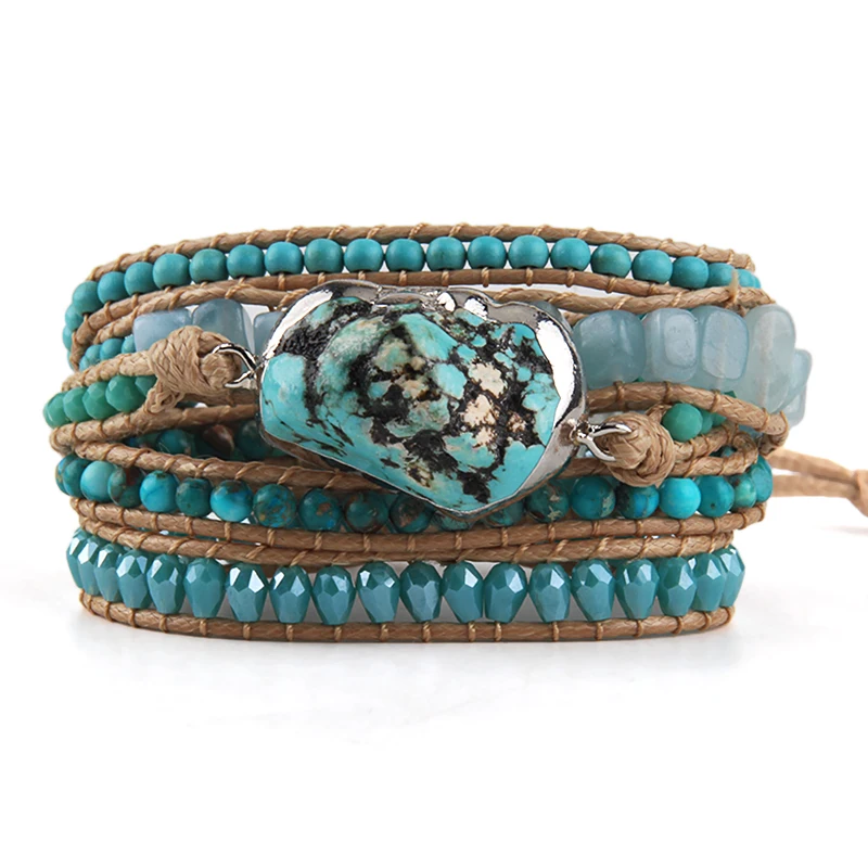 Fashion Beaded Jewelry Handmade Mixed Natural Stones/Crystal and Blue Stone Charm 5 Strands Wrap Bracelets Drop Shipping