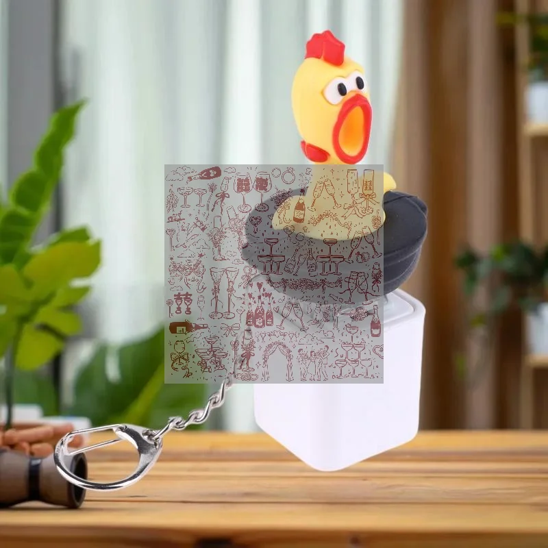 1Pcs Stress Relief Plastic Toys Creative Cartoon Sharp Crying Chicken Voice Button High Aesthetic EDC Keychain For Children Gif
