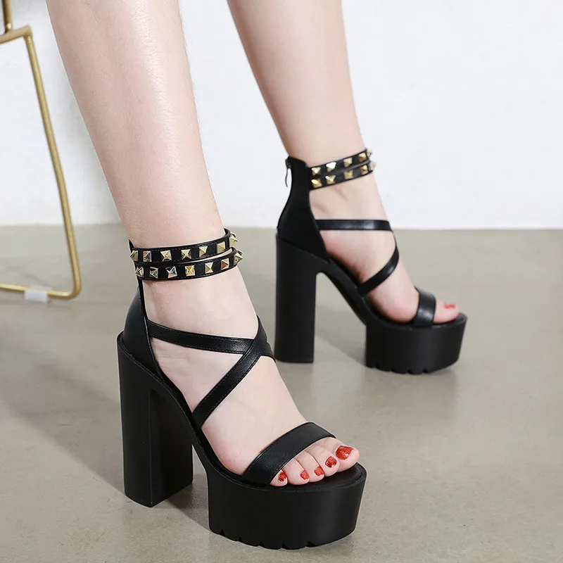 

Summer Sandals Women 2024 Closed Toe Platform Roman Sandals Thick High Heels Goth Punk Casual Shoes Ladies Big Size 42 43