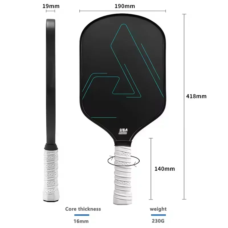 Pickleball paddle Round headed thermoformed T700 carbon fiber frosted surface PP honeycomb core,USAPA approved Pickleball paddle