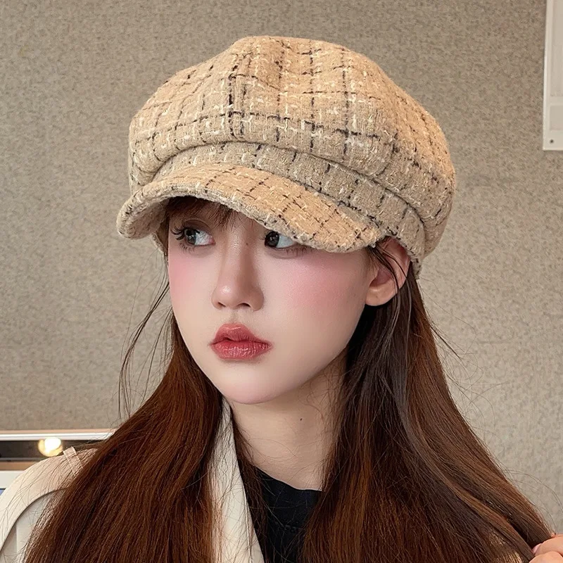 Women's Winter Hat Octagonal Plaid Retro Beret Newsboy Cap Autumn Winter Hats For Women Fashion Design Ladies Hat New Boina