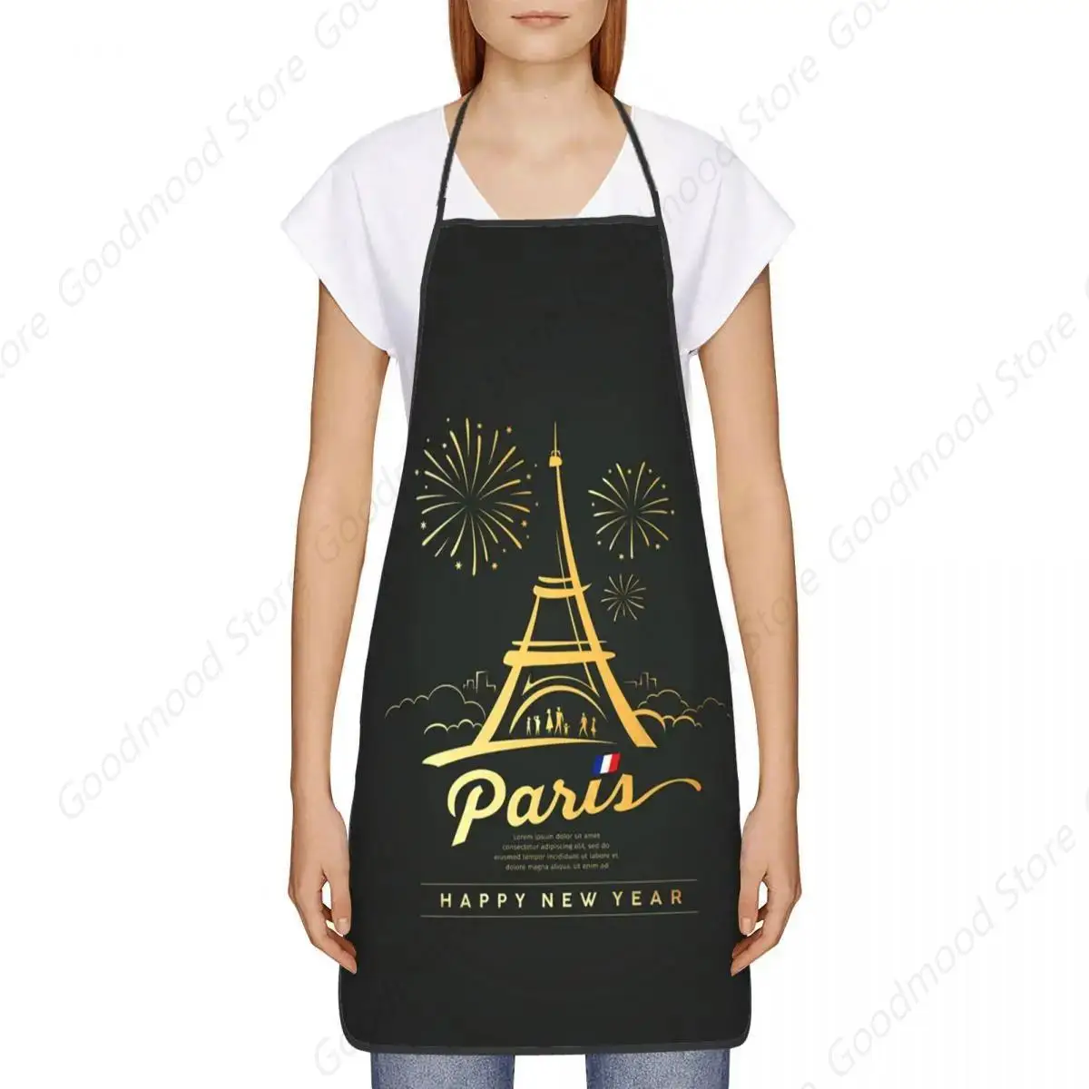 Funny Eiffel Tower With Firework Gold Design Bib Apron Women Men Unisex Kitchen Chef Tablier Cuisine for Cooking Baking Painting