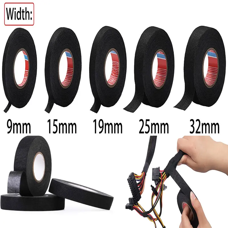 

9-32MM 15M Wire Harness Cloth Tape Heat-resistant Adhesive Cloth Fabric Tape for Wrapping Wiring Harness Insulation Car Engine