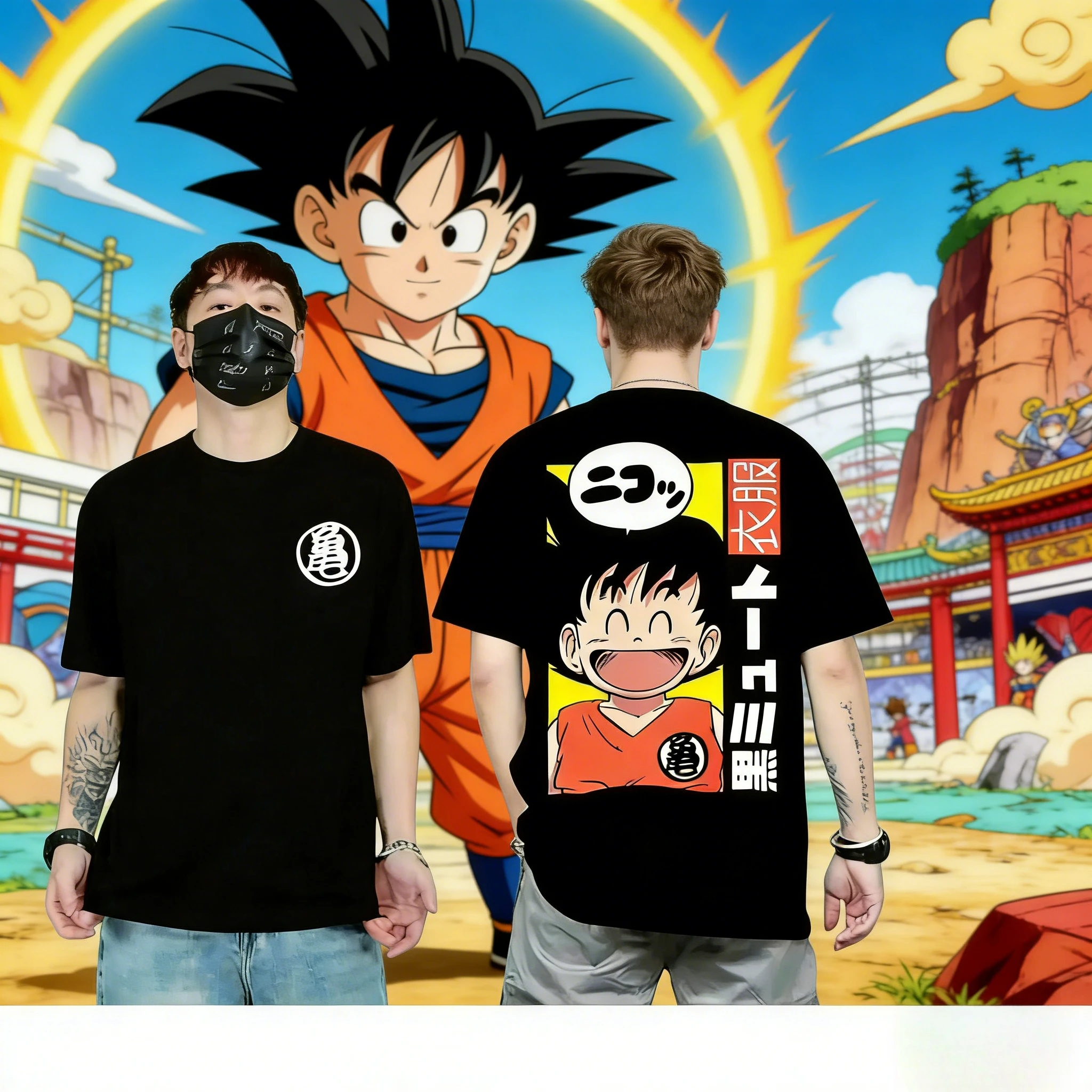 2026 Sommer Dragon Ball Vintage Anime T-Shirt für Herren aus reiner Baumwolle, locker geschnitten, lässig, mit Kid Goku Kame Symbol, Retro-T-Shirt für Alltag & Sport