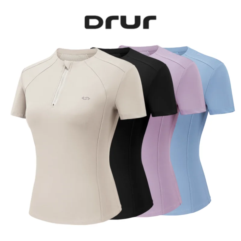 

DRUR Спортивная куртка с коротким рукавом, летняя легкая дышащая рубашка с половиной молнии, облегающая рубашка для йоги, женская быстросохнущая верхняя одежда для тренировок, спортивная одежда