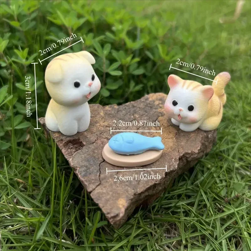 4pcs/set Miniatures of Resin Two Cats and Their Fish Display Figures for DIY Craft Micro Landscape Home Decoration Supplies