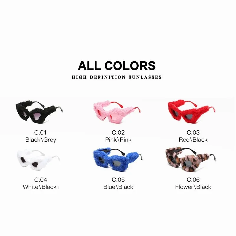 2025 Fluffy Cat Eye Sunglasses Funny Birthday Party Shades Glasses Brand Designer PC Frame Eyewear Vintage Oculos De Sol UV400