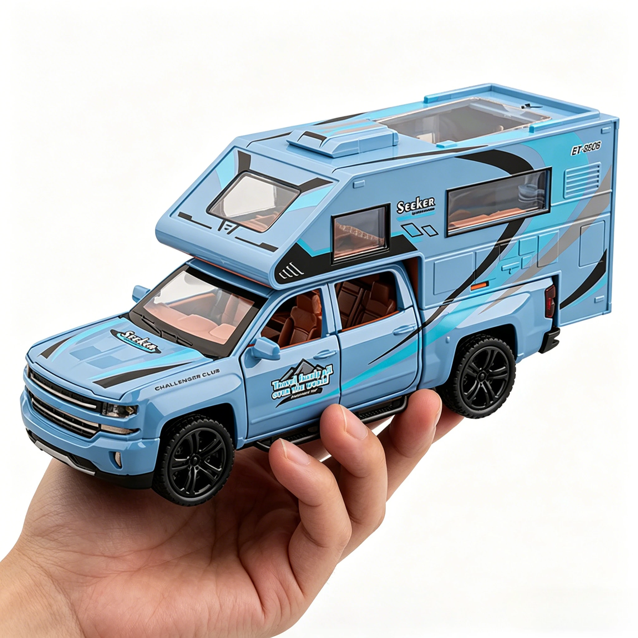 

1:32 Camping Car Model Toy Car Alloy Diecast Miniature RV Sound Light Doors Opened Pull Back Ornament Vehicles for Kids Gift