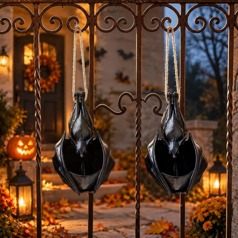 1/2pcs-Cute Hanging Bat-Shaped Planter—a Gothic-Style, Upside-Down Bat Design Suitable for Succulents and Trailing Plants.