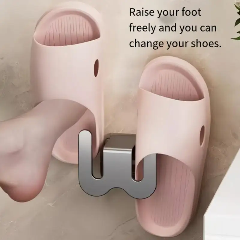 Wall-Mounted Bathroom Shoe Rack & Slipper Organizer, Modern Metal Hook with Adhesive, Space-Saving Storage Solution for Bathroom