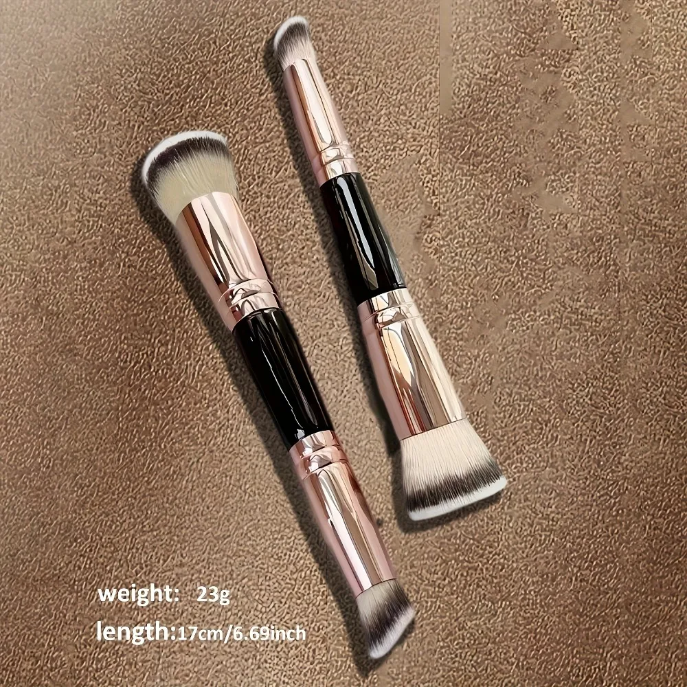 2in1 Double Ended Make-Up Borstel Grote Fan Conische Kop ABS Handvat voor Foundation Concealer Instelling Reizen Make Up Gezicht Tool
