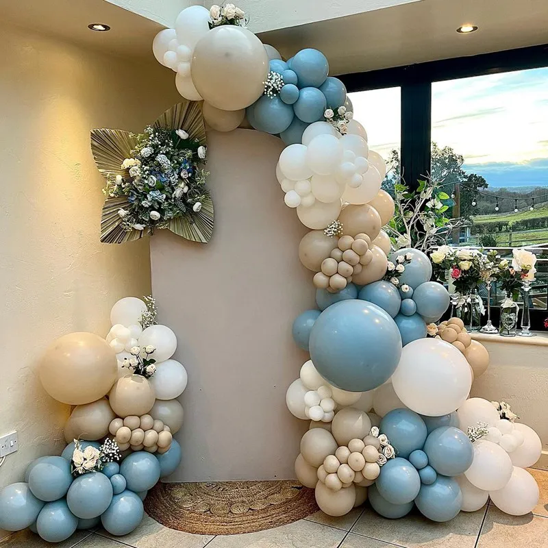 Cream Blue Beige Balloon Garland Arch Kit Kids Boys 1st Birthday Party Baby Shower Baptism Christening Party Decoration Balloons