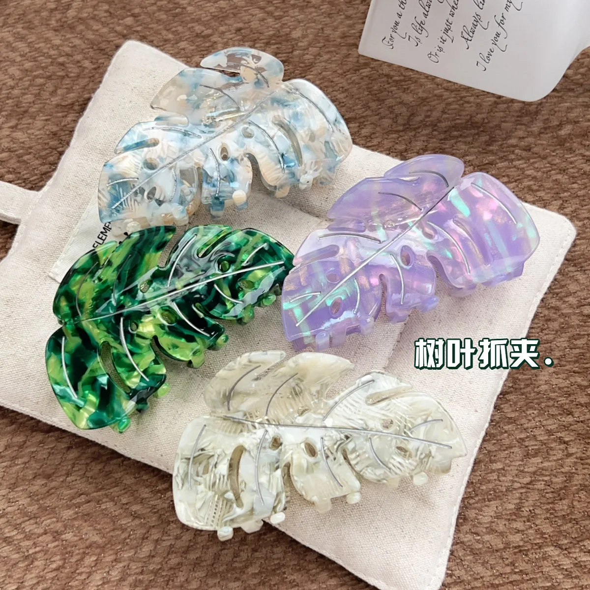 New High-End Leaf Hairpin for Hair on the Back of the Head, Large Acetic Acid Gripper for Women