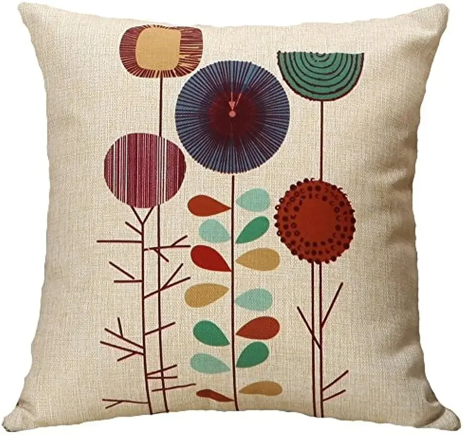 Funda de almohada de cupón con patrón decorativo de flores de dibujos animados, funda de cojín, almohada para pareja, 45x45 cm,
