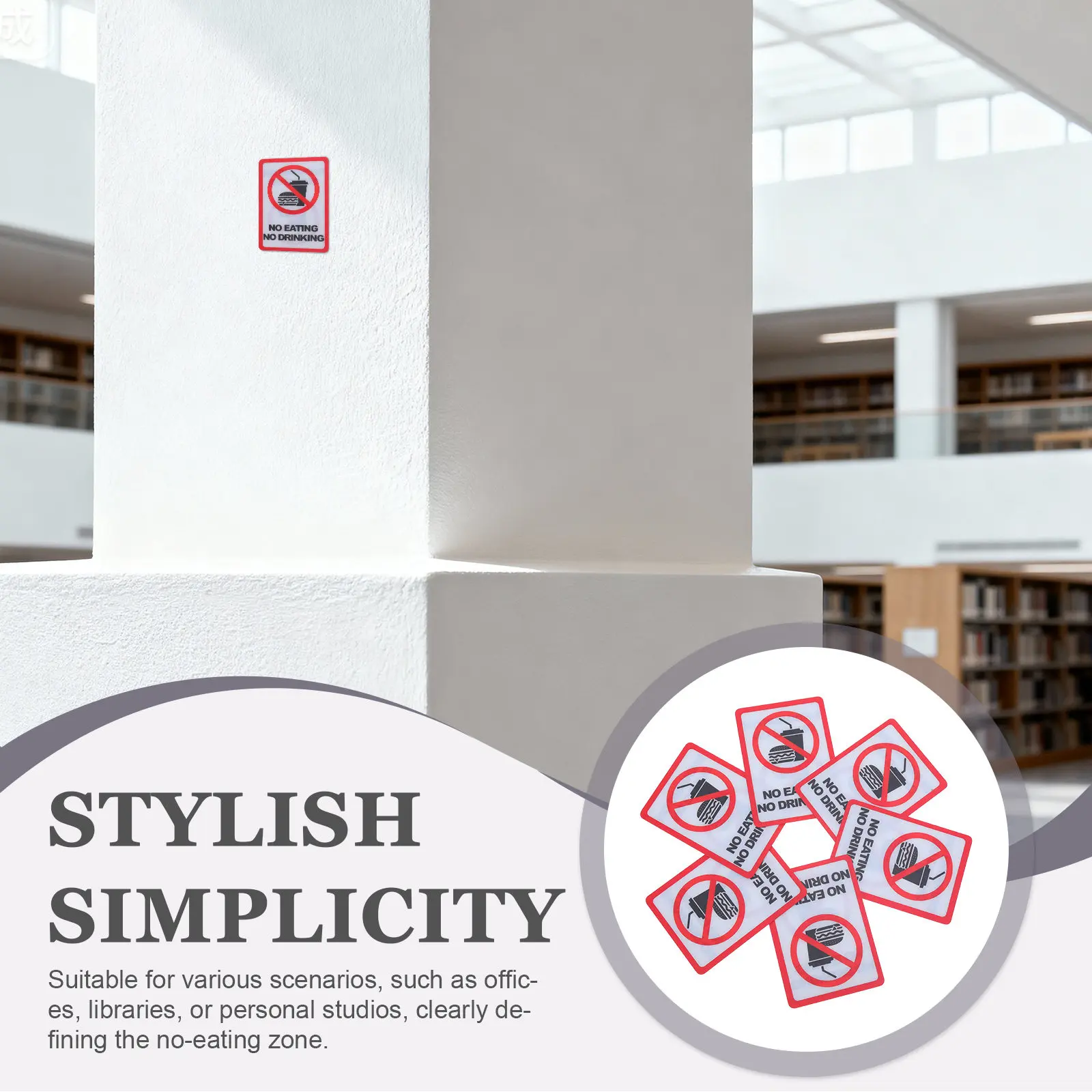 12Pcs No Eating Drinking Warning Labels Clear Self Adhesive Safety Stickers for Factory Workshop Office Library Indoor Outdoor view 3