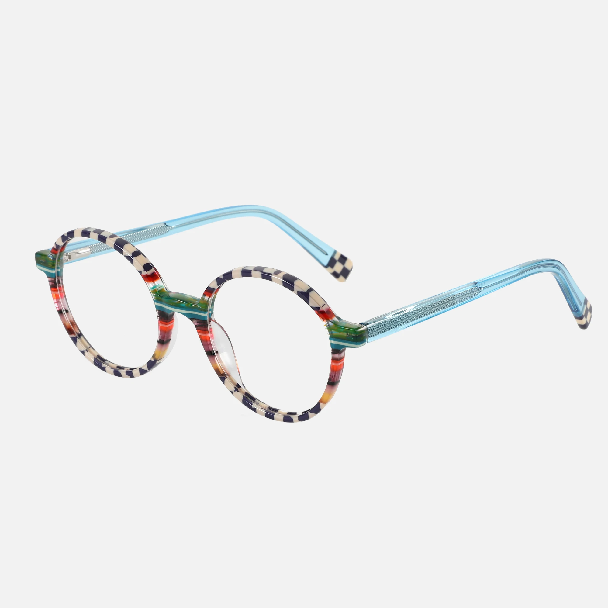 ZENOTTIC Modische, gefleckte Muster, optischer Rahmen, Unisex-Acetat-Brille, nicht verschreibungspflichtige, runde Brille im italienischen Design