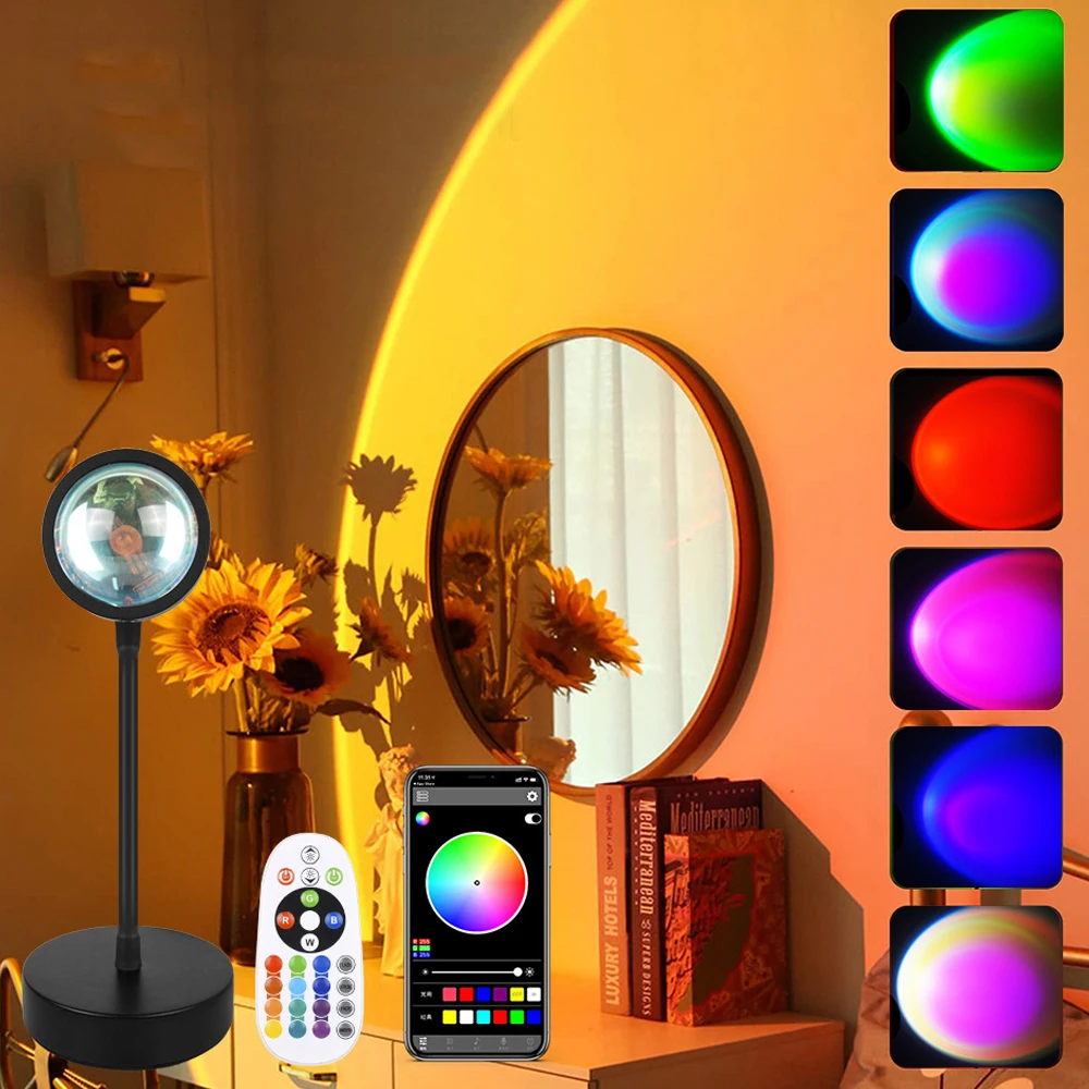 Lámpara de puesta de sol inteligente Tuya, luz nocturna, luz Led remota por aplicación Smart Life, decoración del hogar, habitación, fotografía,
