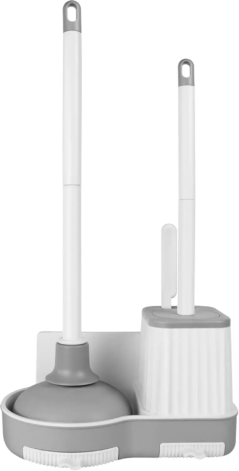 

Набор для уборки ванной 3-в-1: ёршик и вантуз с настенным держателем, щетка для чистки щелей, бело-серый цвет