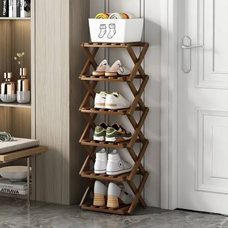 Multi-layer Bamboo Simple Shoe Rack Folding Shoe Rack Household Retractable Storage Rack Storage Shoes Shelf saves space