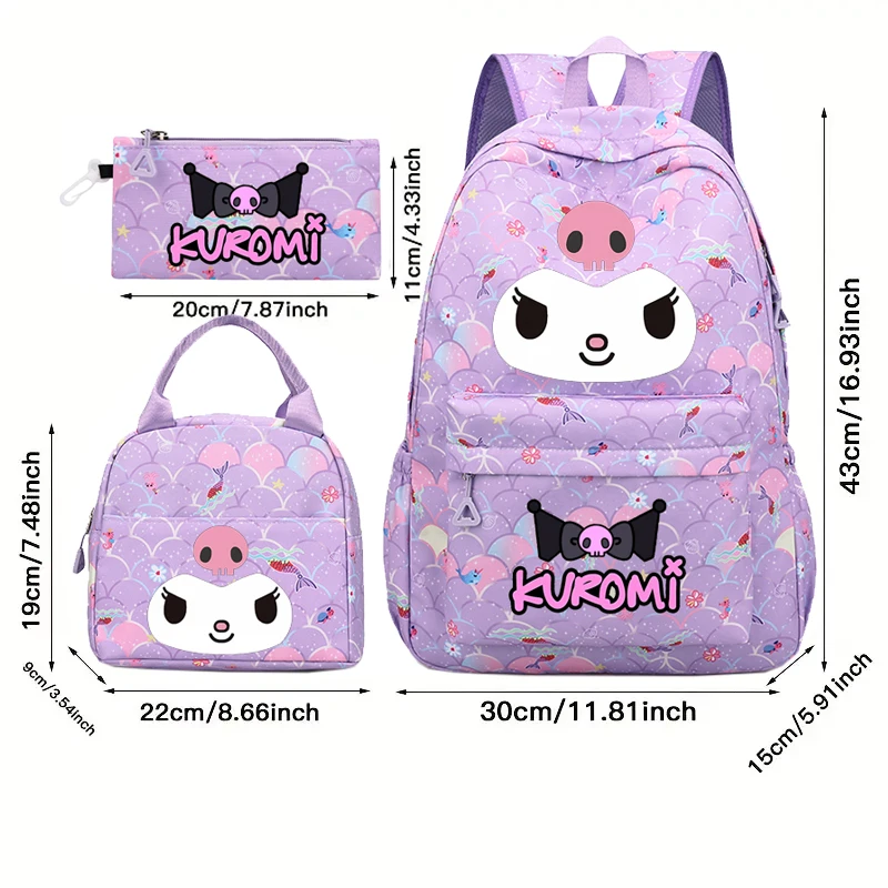 حقيبة ظهر كورومي كاواي مكونة من 3 قطع منحدر متدرج مطبوع جميل للنساء والفتيات حقائب مدرسية خفيفة الوزن للسفر كاجوال Mochilas #2