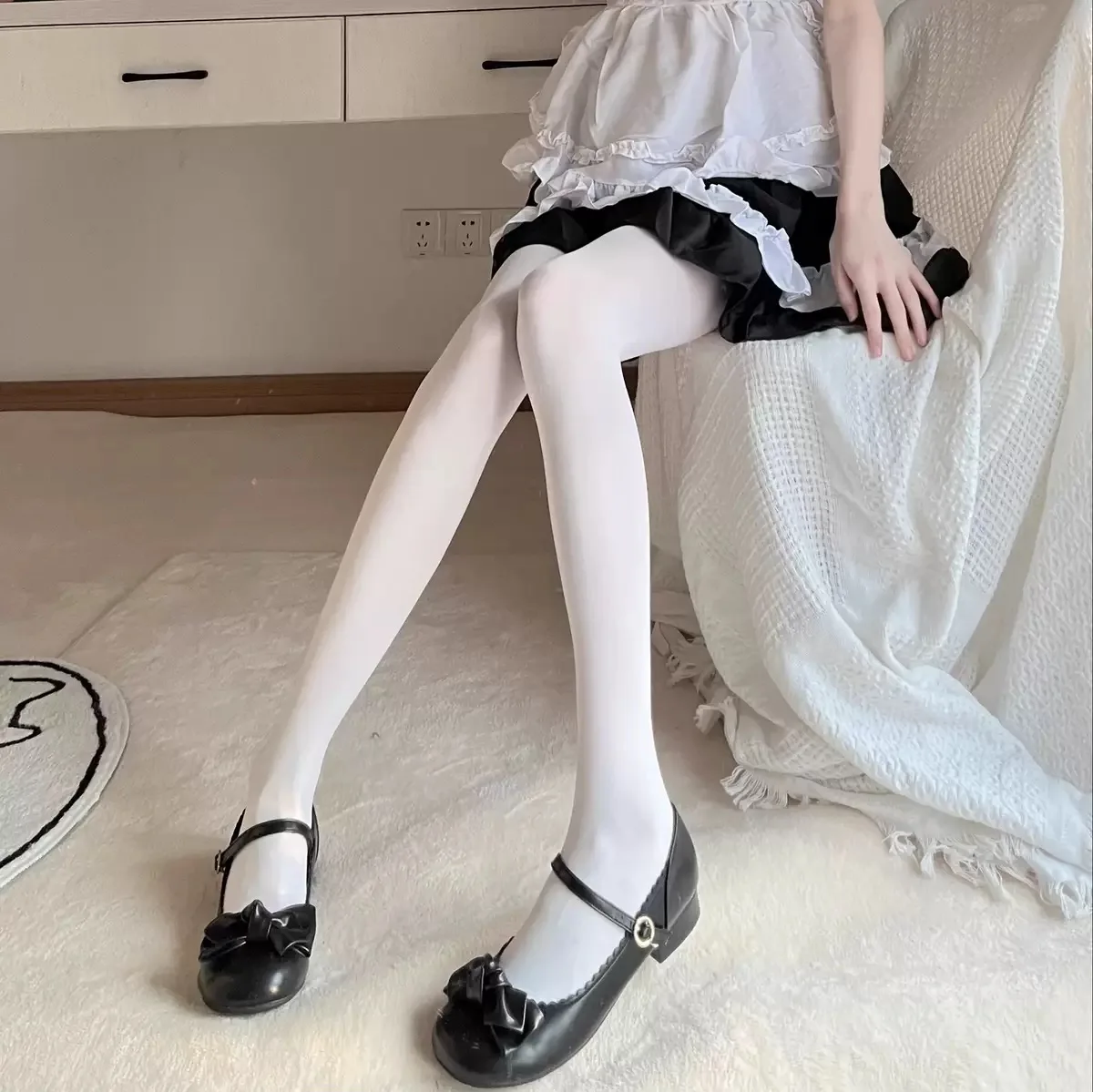 Übergröße Lolita JK Mädchen Milchweiße Tanzstrümpfe Damen Samt Dünne Alltags-Strumpfhose Winter Schwarze Damen Superelastische Strumpfhose – Detail 4
