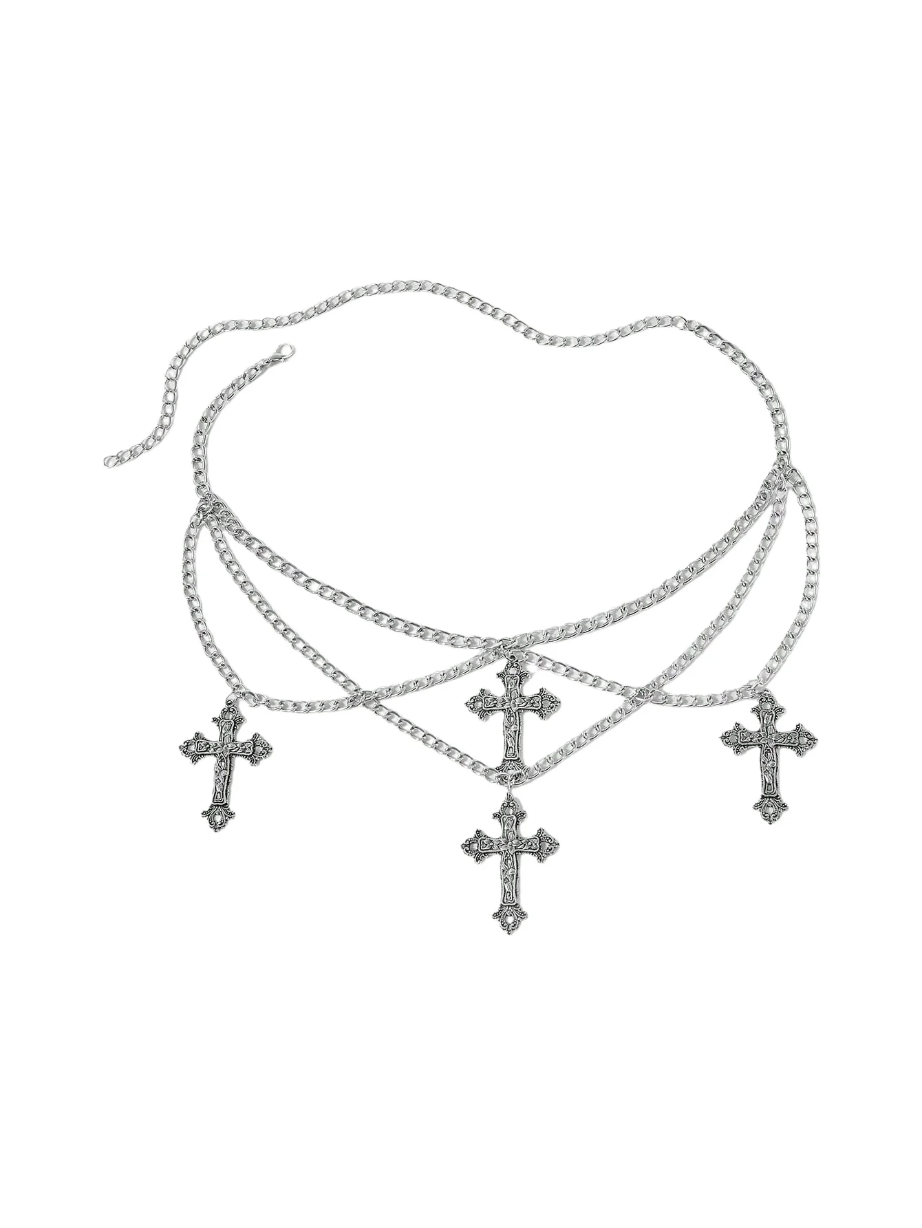 HERSHINE 1 piece women's silver retro four flower vine cross waist chain Y2K Gothic style punk style street hip hop Halloween