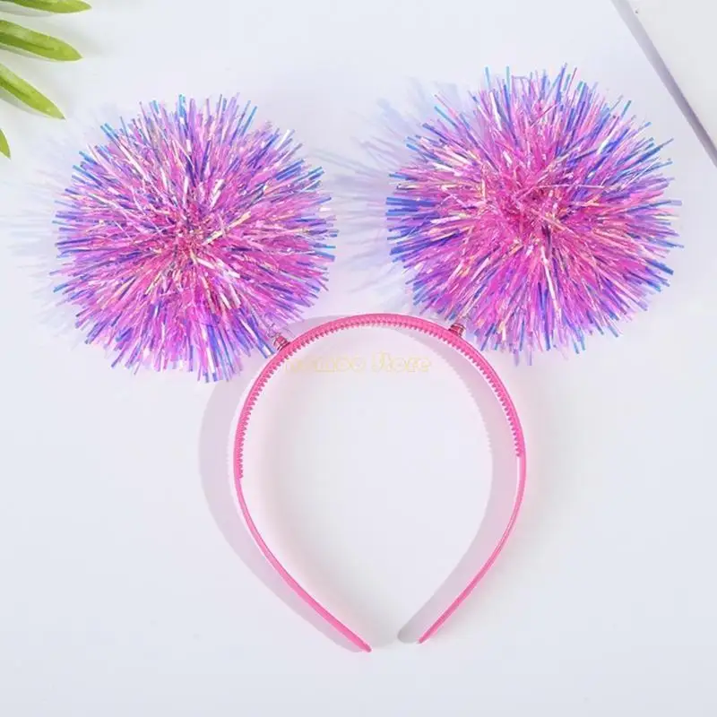 31BF Tinsel Headband Xmas Bouncing Ball Hair Hoop Happy New Year Gift for Kid