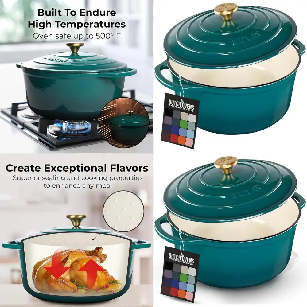

6-Quart Durable Enameled Cast Iron Dutch Oven with Lid - Oven-Safe to 500°F for Baking, Stews, Braising, and Roasting in Emerald