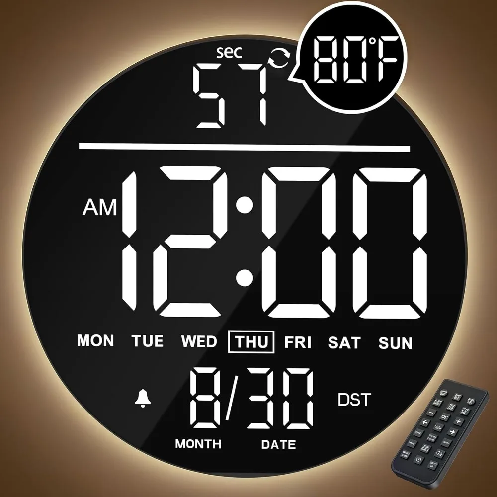

Large Digital Wall Clock with Seconds Alarm Timer LED Display RGB Color Temperature Mountable for Home Office