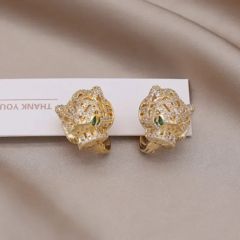 Korea New Design Fashion Jewelry  Gold plated Exquisite Luxury Zircon Leopard Earrings Elegant Women Party Shiny Accessories