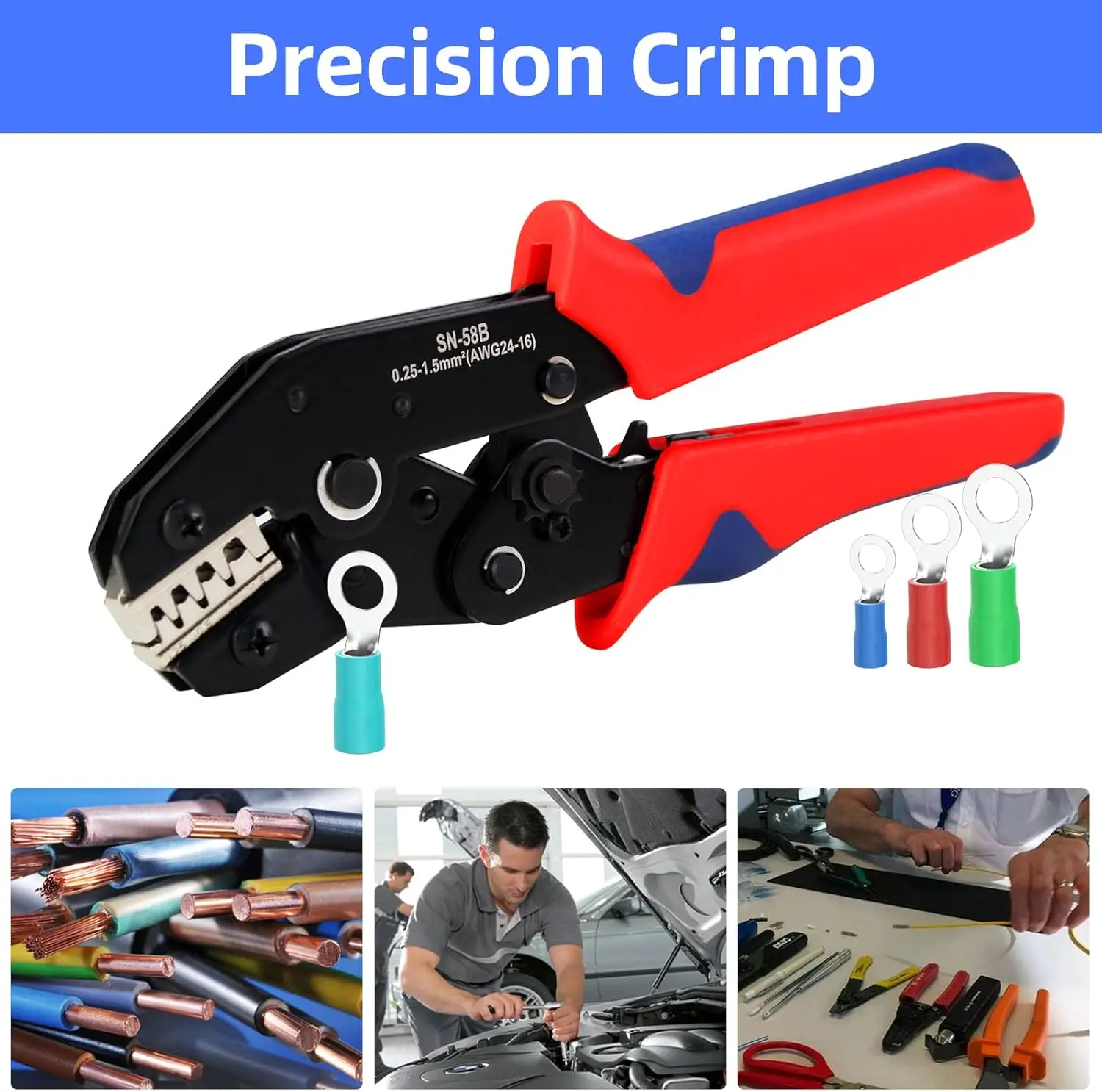 Wire Crimper Tool for Open Barrel Terminal Connectors, Electrical Crimping Tool for Molex Style Deutsch DELPHI AMP Dupont