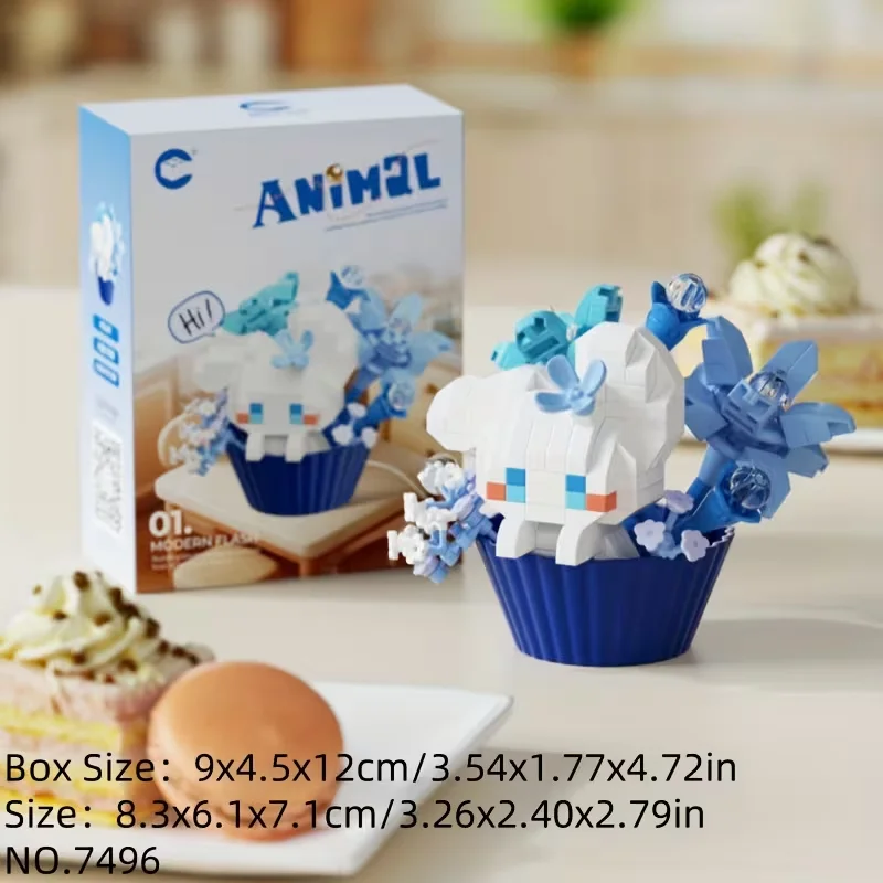 Flower Basket Cute Animal Building Block Set, Including Parrot, Chick, White Rabbit, Little Fox, Panda, Little Bear, West Highland Terrier, Schnauzer, Little Yellow Dog, Little Black Cat, and Other Animal Building Blocks, Desktop Decoration, Christmas Gift, Easter Gift, Perfect Birthday Gift, Holiday Gift