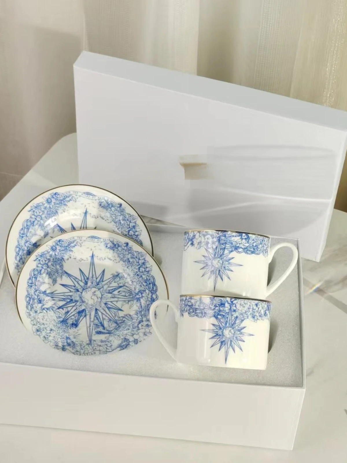 Luxury High-end Bone China Coffee Cups, Plates, Lucky Stars, Water Cups, European Western Dishes, Gifts