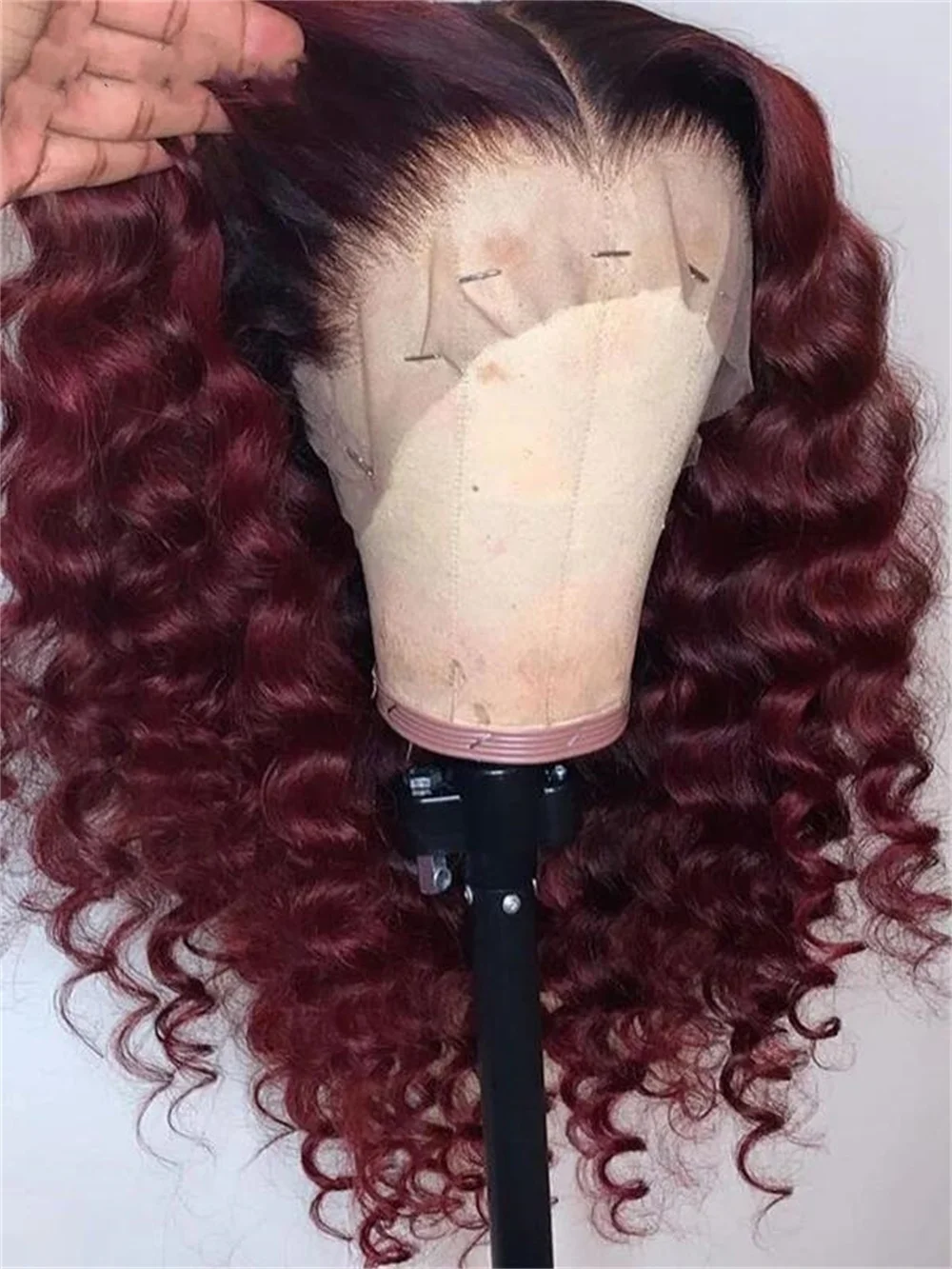 Wine Red Preplucked 180Density 26Inch Soft Deep Wave Long Lace Front Wig For Black Women With Baby Hair Glueless Daily Wig