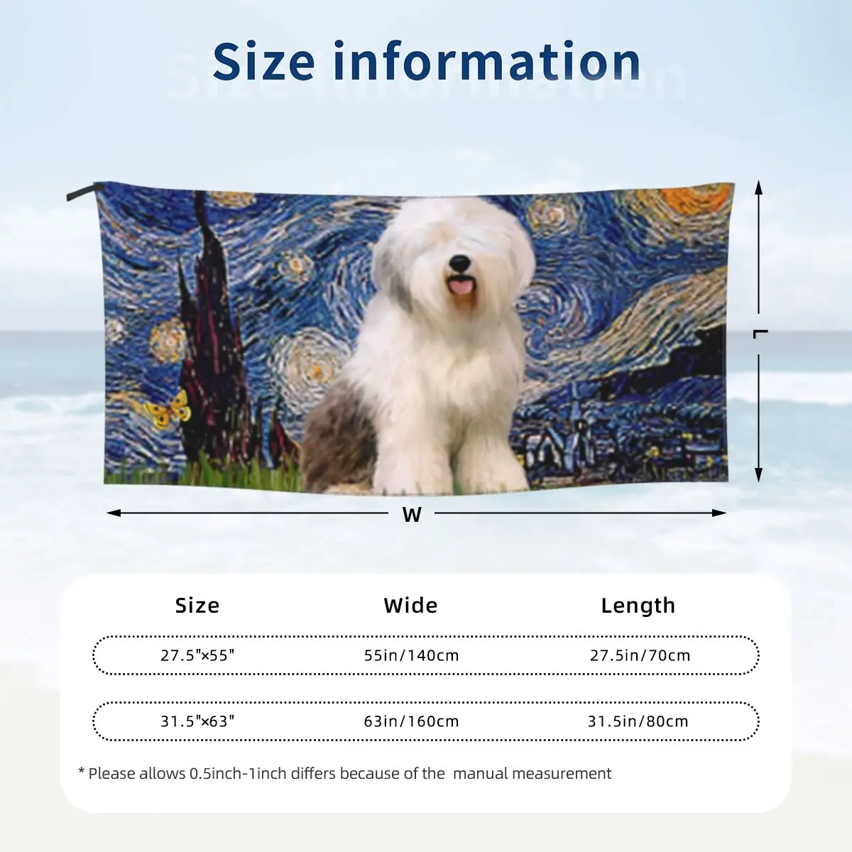 Starry Night Feature An Old English Sheepdog Beach Towel Soft Microfiber Quick Dry Absorbent Quick Towels For Pool