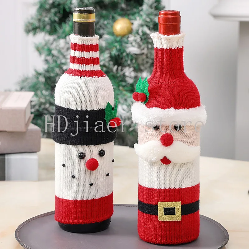 Christmas Santa Claus Wine Bottle Cover- Knitted Decor