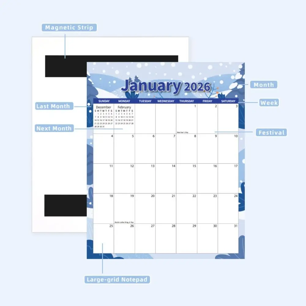 

Creative English Magnetic Calendar Notes Thick Paper 2026 Calendar Agenda Organizer Colorful Monthly Planner Calendar