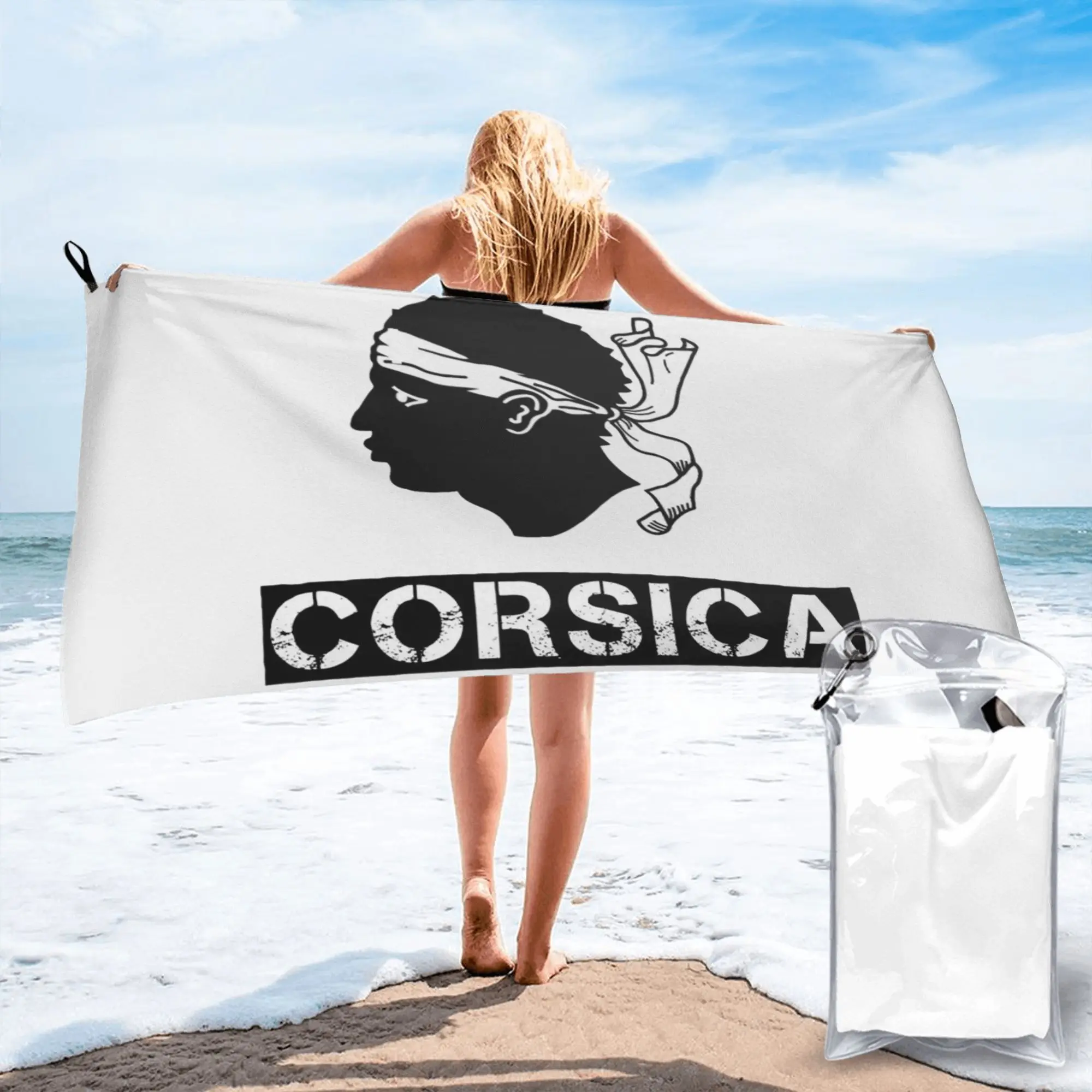 Corsica Map Flag French Corsican Beach Towel Soft Microfiber Quick Dry Absorbent Quick Towels For Swimming