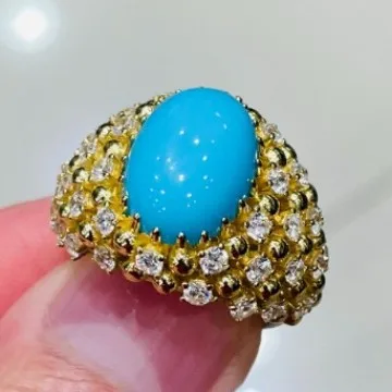 

New S925 silver cross-border hot selling egg shaped 10 * 14 turquoise retro decoration light luxury ring wedding jewelry