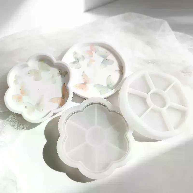 Flower/Round Shape Tray Silicone Mold DIY Handmade Storage Tray Plaster Epoxy Resin Molds Crafts Making Home Decor