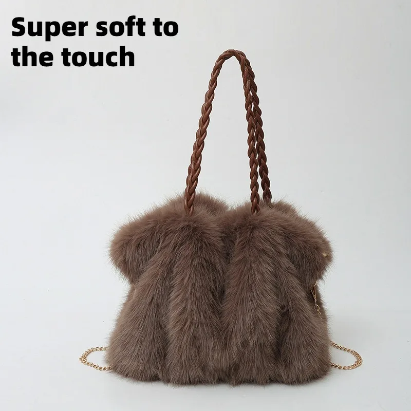 

Imitation plush bag handbag women's fashion lazy style large capacity underarm shoulder bag texture fluffy tote bag