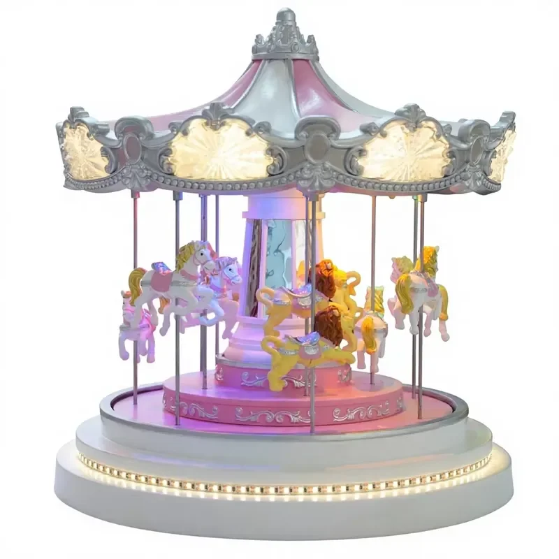Christmas Carousel Music Box Plastic Ornament European Style Birthday Gift Decorative Present Model