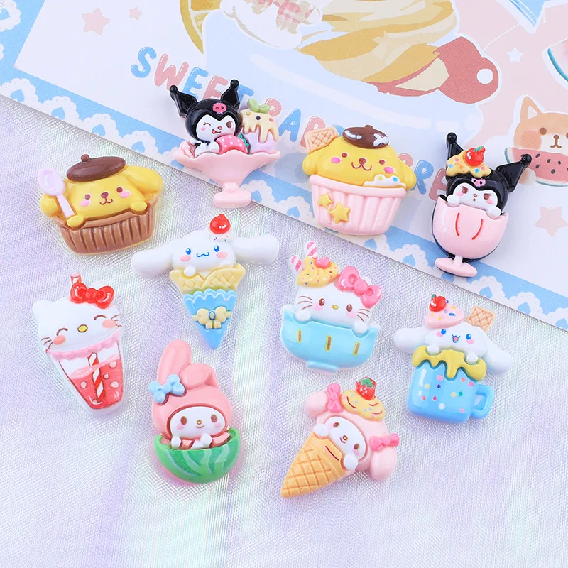 5/10Pcs Kawaii Sanrio Hello Kitty My Melody Kuromi Cinnamoroll Diy Hairpin Charms Ornament Phone Case Accessory Girl Cute Gift