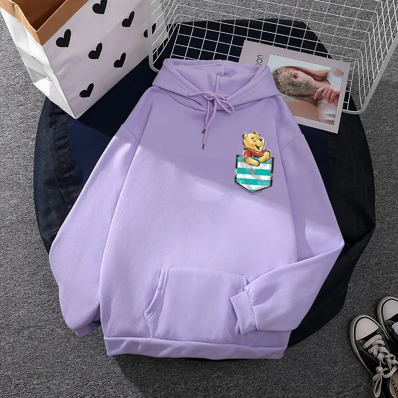 Cute Winnie the pooh Hoodie Women Cartoon Bear Pocket Hoodies Long Sleeve Autumn Print Sweatshirts Women Harajuku Tops Clothes