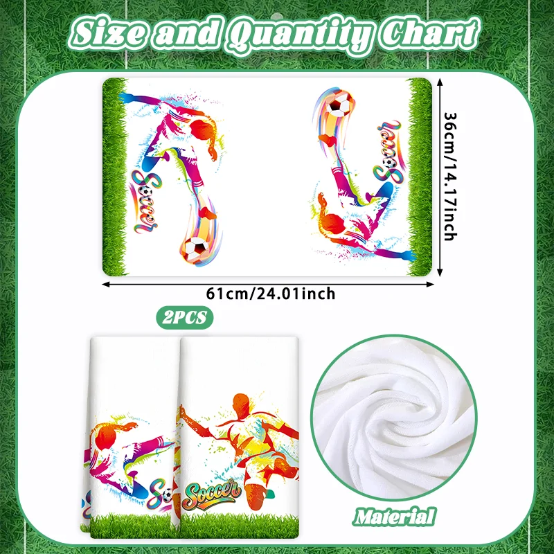 2-Pack 61×36cm Colorful Football Player Themed Kitchen Towels / Napkins (Polyester Material) - Suitable for World Cup Viewing Parties, Fan Home Decorations, Table Settings, Bathroom Hand Wiping, Vibrant Football-Themed Fabric Items