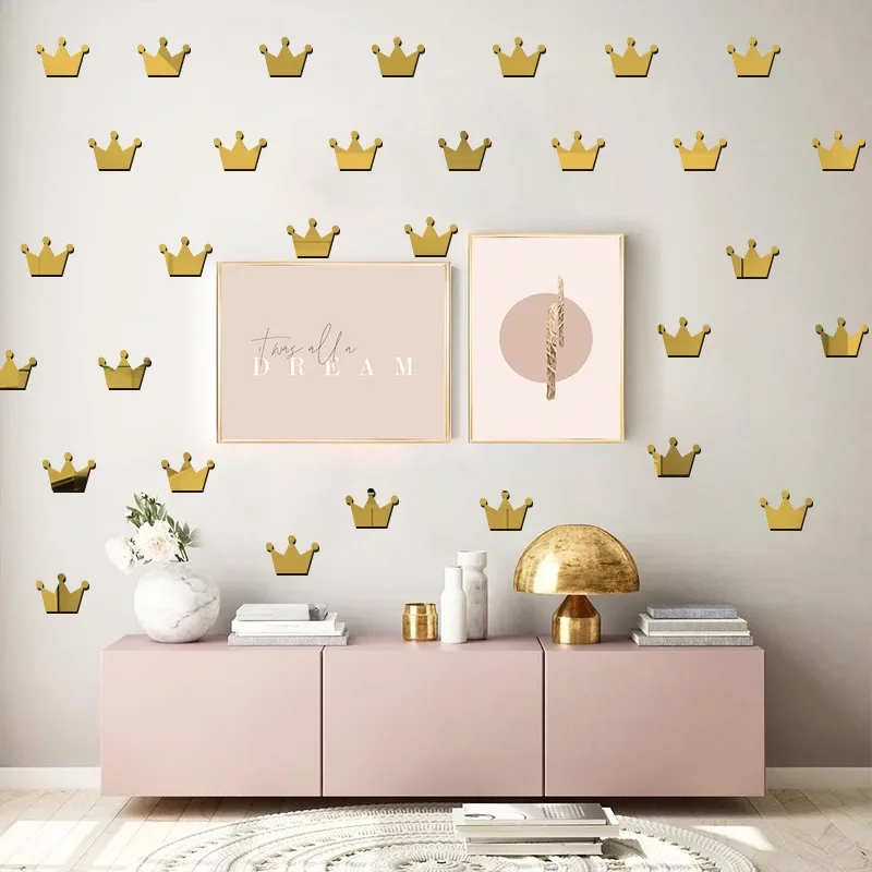 2 kind Gold /Silver Cartoon Princess Crown Mirror Wall Sticker for Children's Room Kindergarten Girl Decorative Acrylic