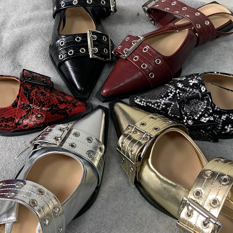 Roman Female Shoes Elegant Low Heels Sandals Women Slides Beach Shallow Black Mules Pointed Toe Ladies Sandals Big Size