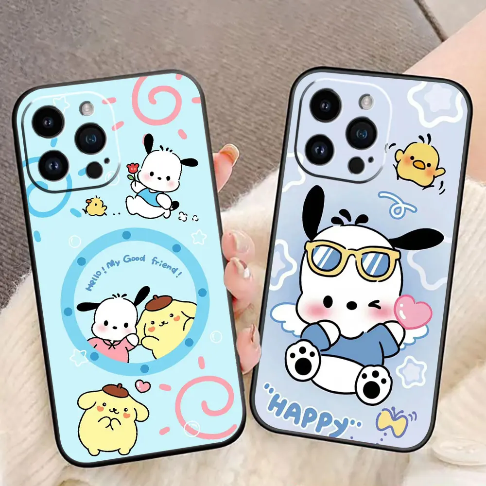 Pochacoo Dog Cinnamoroll Phone Case For iphone 16 15 14 13 12 11 Pro XS Max Mini X SE 2020 2022 8 7 5 Black Case Funda Shell