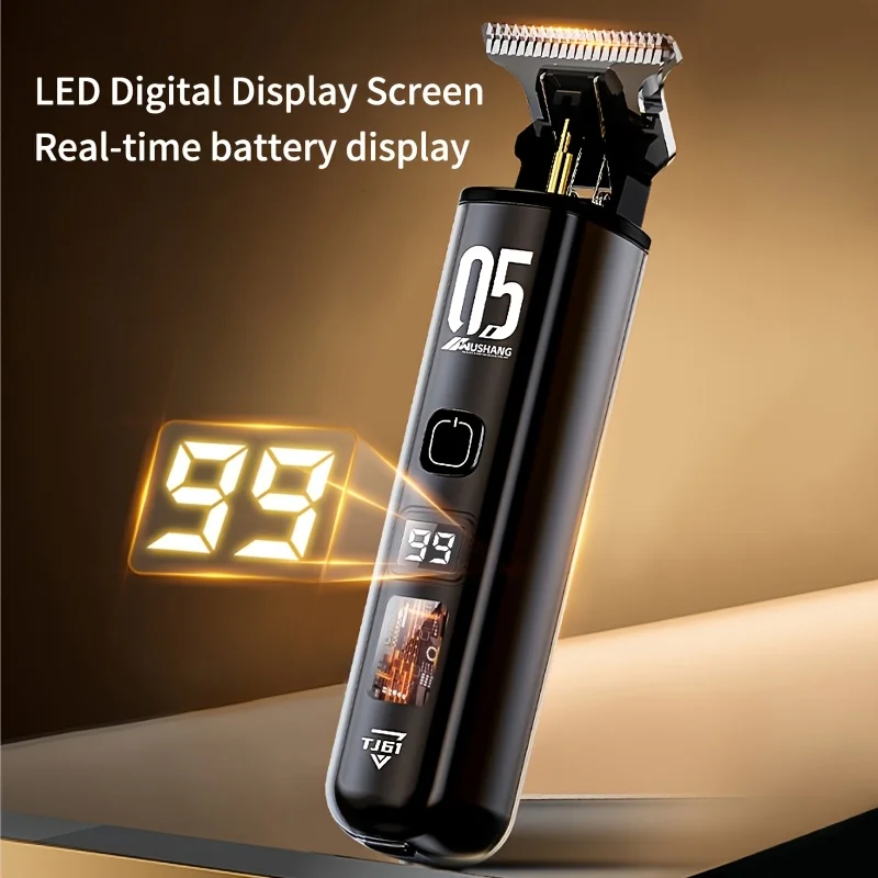 Professional men's electric hair cutter set 1 piece, with LED display screen, men's electric shaving blade, gap free hairdressin image 2
