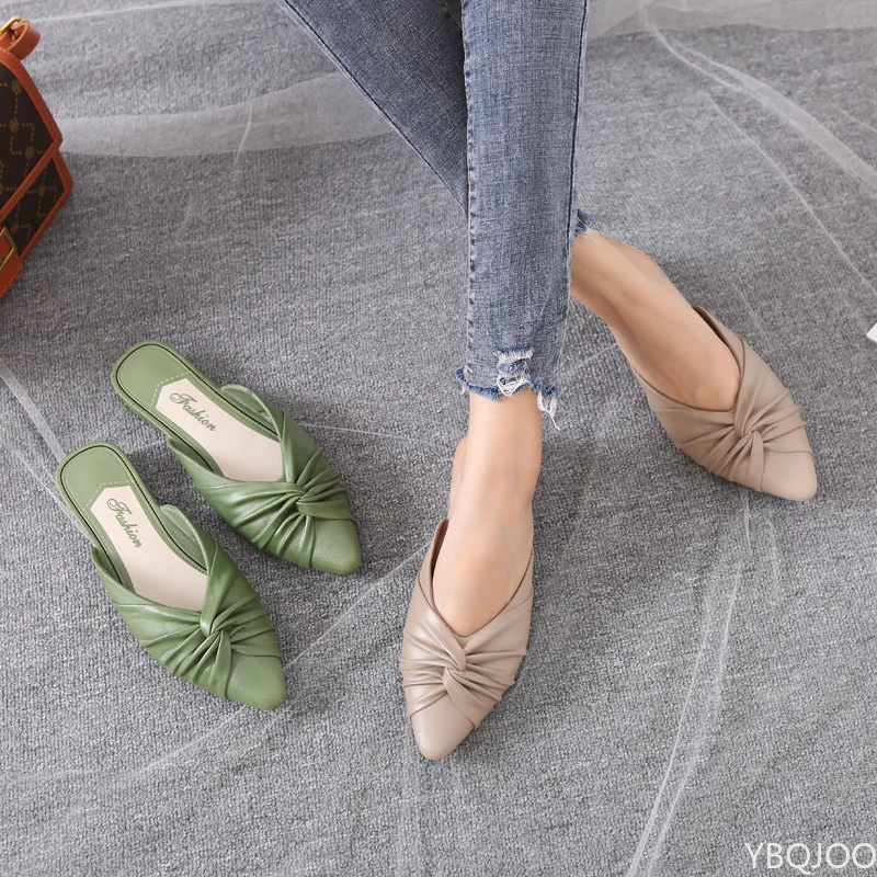 Trendy Shoes For Women 2022 Summer Fashion Design Elegant Mules Slippers Outdoor Solid PVC Pointed Toe Ladies Shoes Half Drag